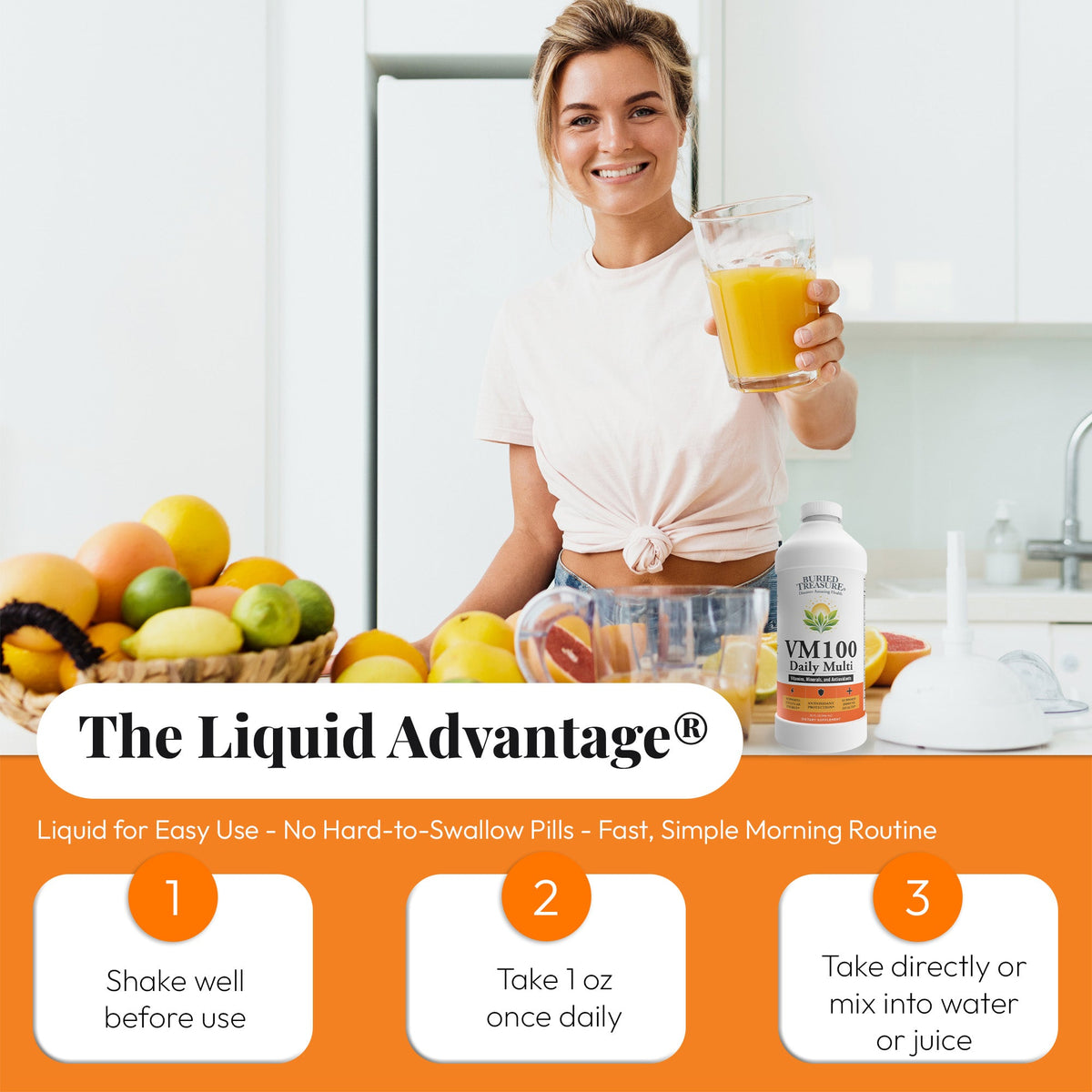 VM100 Liquid Multivitamin and Multimineral Daily Supplement - 100+ Nutrients with Vitamins, Minerals, Antioxidants, and Superfoods - 32 oz