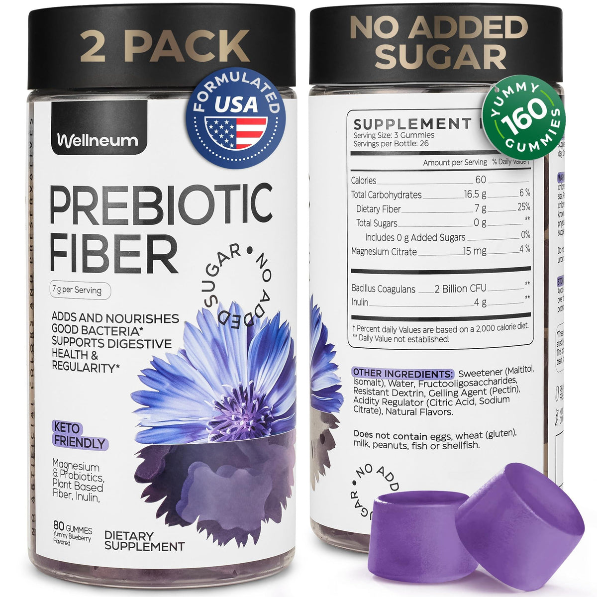 High Prebiotic Fiber Gummies for Adults 7G per Serving 160 pcs Dietary Beet FOS